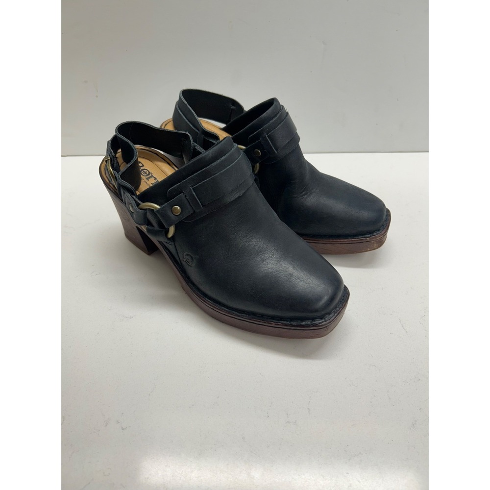 Boen Black Leather Heel Sandals Size 8